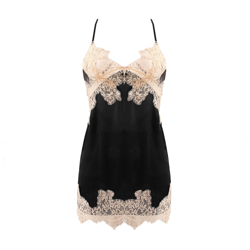 Conjunto camison y tanga raso con encaje