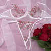 Mesh bra and thong set with flowers