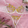 Mesh bra and thong set with flowers