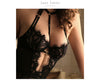 Set of long lace and fishnet bodice tied to the neck with garter belt and thong