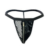 Men's net and patent leather thong with zipper