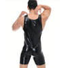 Men's leather jumpsuit with zipper up to the crotch