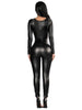 Full-length leather jumpsuit with long sleeves