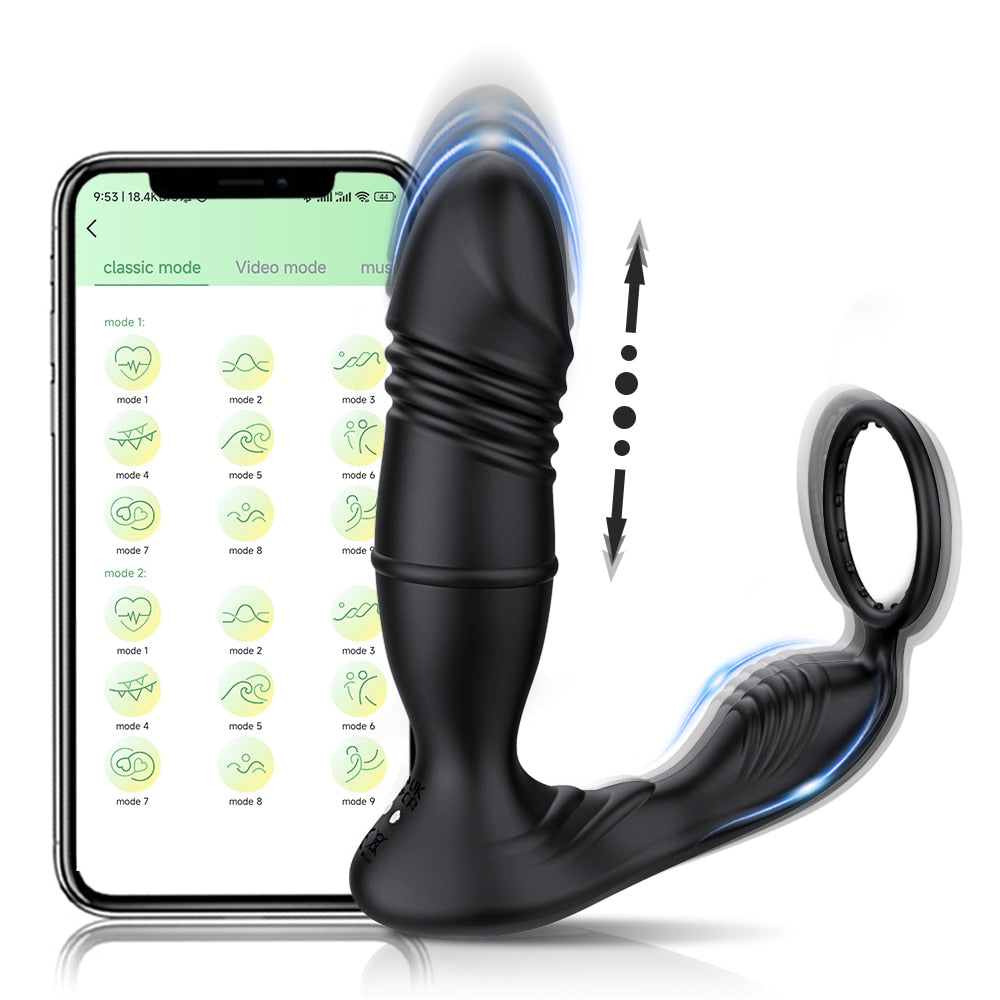 Telescopic prostate stimulator with remote control and ring