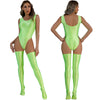 Shiny lycra swimsuit/mesh set with lycra thigh-highs