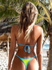 Adjustable neon thong swimsuit with pearl