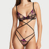 Lace and transparent mesh bra and thong set