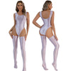 Shiny lycra swimsuit/mesh set with lycra thigh-highs