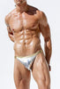 Bikini brasileño plateado con cintura fina dorada - Bañador - atrevido, autopostr_pinterest_48603, bañadores, bikini, bulge, Hombre, metalico, sexy - 365Briefs -