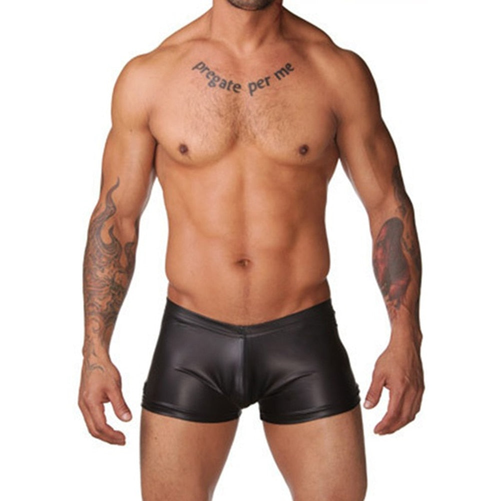 Boxer de piel negro con bolsa frontal - Boxer - atrevido, autopostr_pinterest_48602, boxer, bulge, comfort, Hombre, leather, piel, tradicional - 365Briefs -